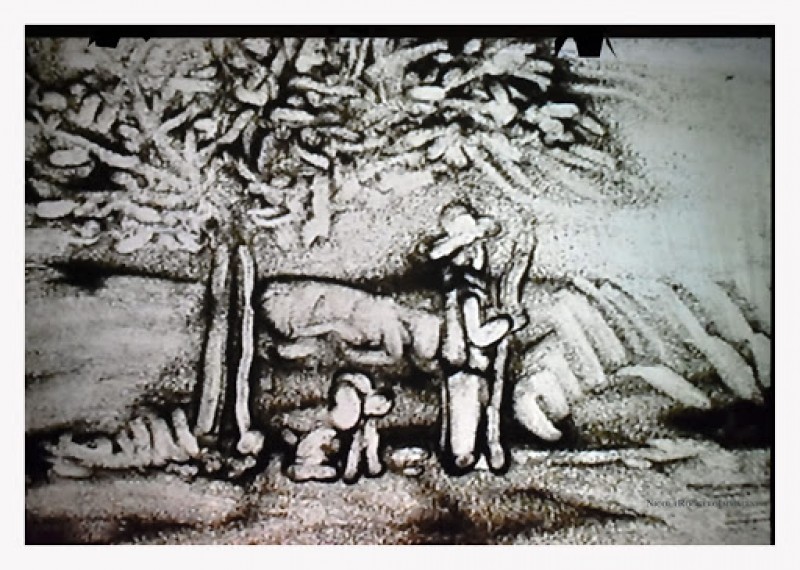 &quot;L’uomo che piantava gli alberi&quot;, disegni realizzati dal vivo da Monica Calvi