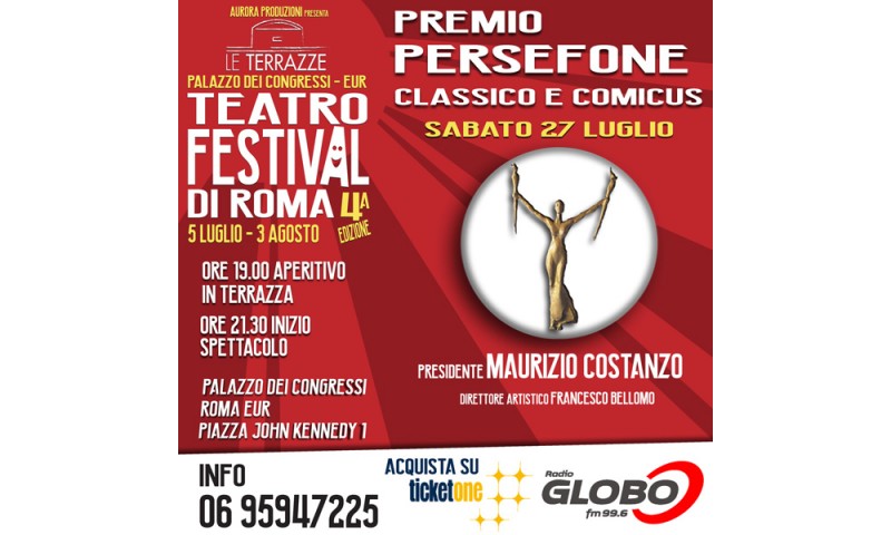 Teatro Festival LE TERRAZZE 2019. Serata speciale PREMIO PERSEFONE 2019 Classicus e Comicus -di Pierluigi Pietricola